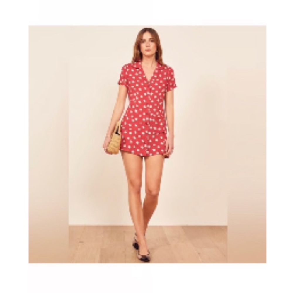 Reformation Plymouth Floral Shirt Dress Delia Red White Women, 4